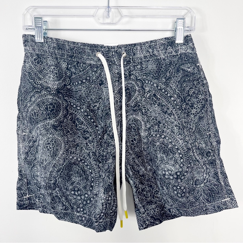 Hartford Nylon Paisley Printed Pull On Swim Trunk Shorts Size Small NWT Navy